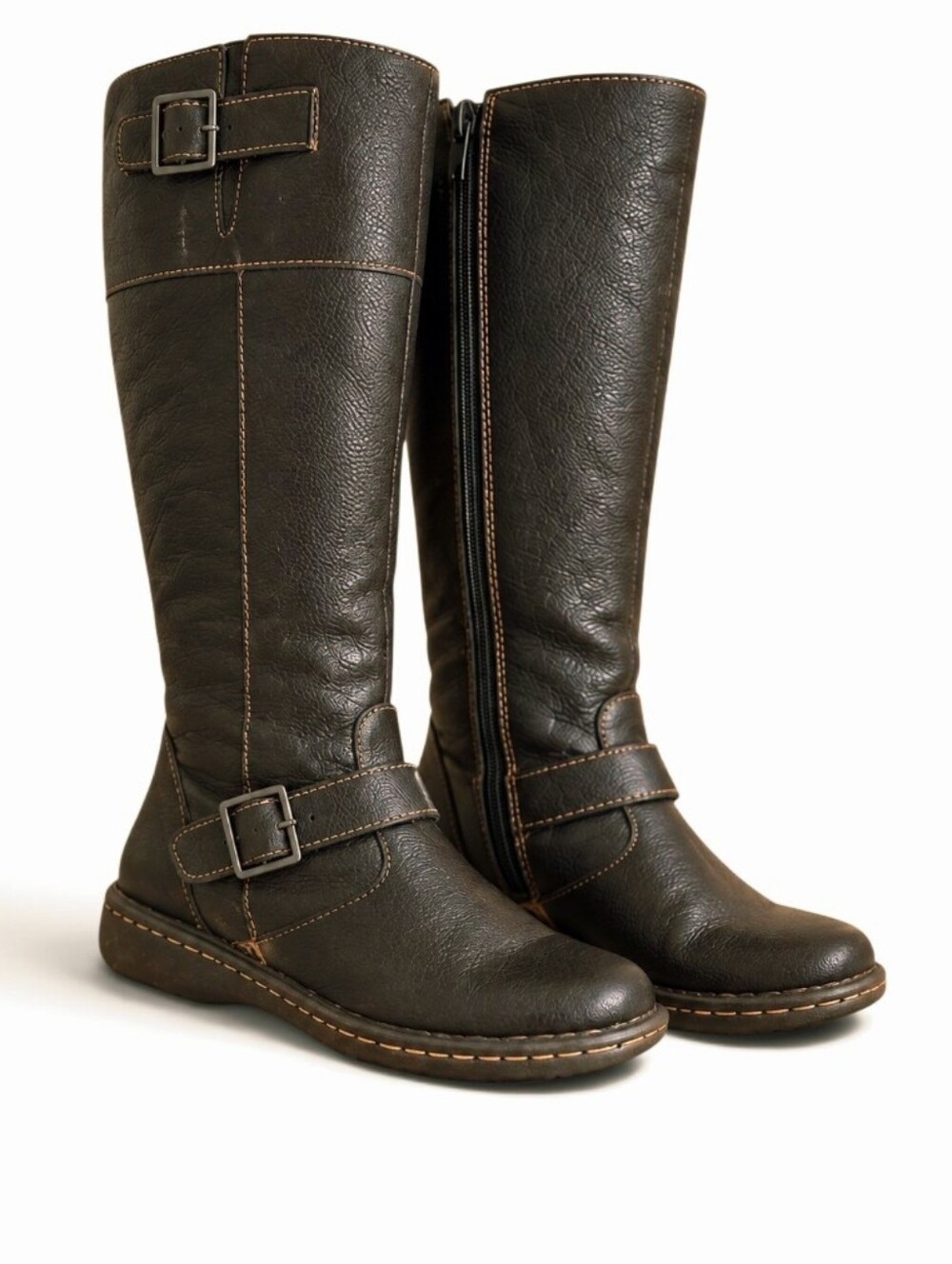 Cabela's Dark Brown Pebbled Leather Knee-High Riding Boots Contrast Stitch 6.5